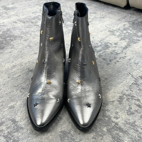 NIB Zadig & Voltaire Tyler Vintage Metallic Silver Star Ankle Boots Leather 41 - Picture 7 of 16